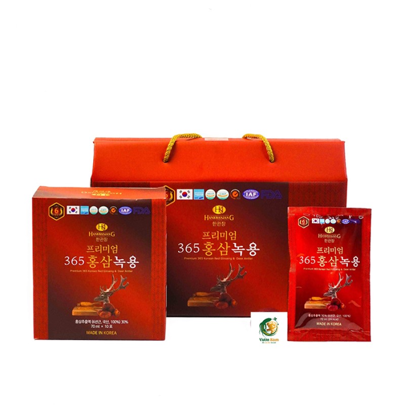 Nước Chiết Xuất Hồng Sâm Nhung Hươu 365 Hansusam 70ml x 20 Gói - 365 Korean Red Ginseng & Cordyceps Nước Chiết Xuất Hồng Sâm Nhung Hươu 365 Hansusam 70ml x 20 Gói - 365 Korean Red Ginseng & Cordyceps