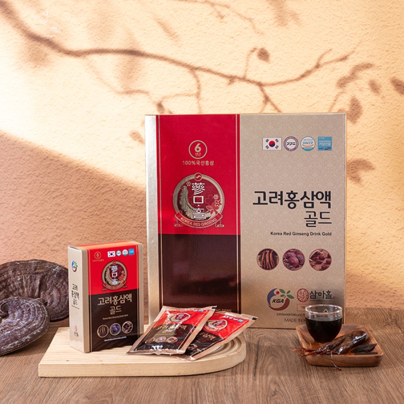 Nước Uống Hồng Sâm Hàn Quốc Linh Chi Táo Đỏ - Korean Red Ginseng Drink Gold 70ml x 30 Gói