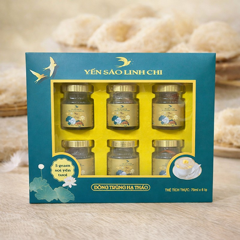 Yến Sào Linh Chi - Yến Chưng Đông Trùng Hạ Thảo Lọ (70ml x 6 Lọ)